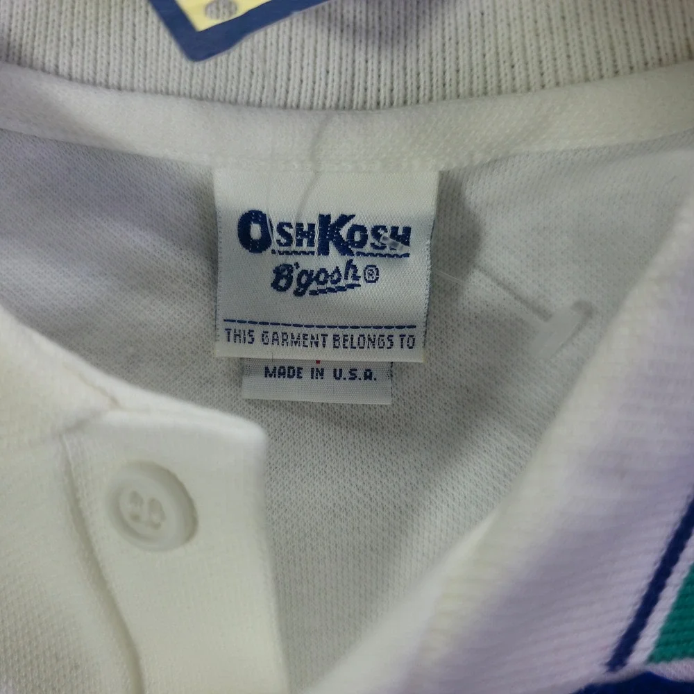 Vintage OshKosh Bgosh Kids White Sailing School Polo Shirt Made in USA NWT